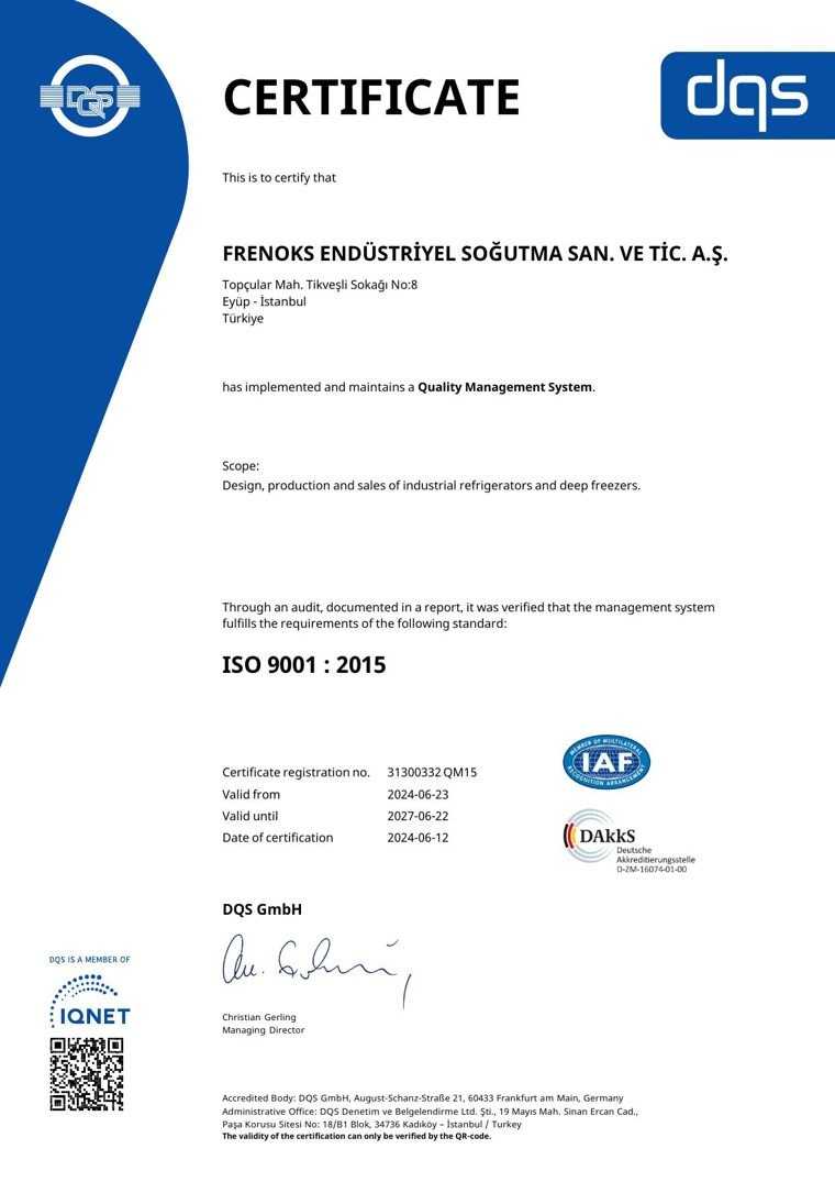 ISO 9001:2015 sertifikası